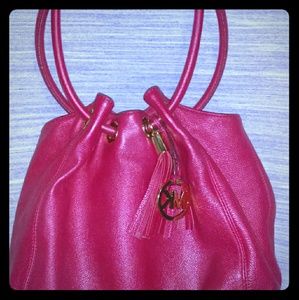 Michael Kors East West Ring red leather tote.